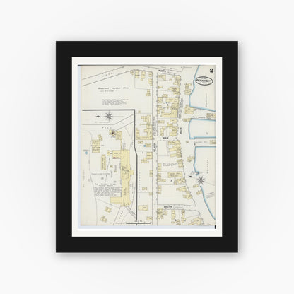 Old map wall art mockup — black gallery frame with white mat — Sanborn Fire Insurance Map from Mackinaw City, Cheboygan County, Michigan (1890), Sheet #0002