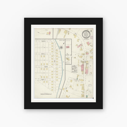 Old map wall art mockup — black gallery frame with white mat — Sanborn Fire Insurance Map from Canton, Haywood County, North Carolina (1907) - Complete Map Set