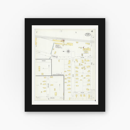Old map wall art mockup — black gallery frame with white mat — Sanborn Fire Insurance Map from Homer, Cortland County, New York (1907), Sheet #0004