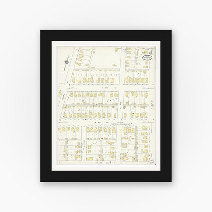 Old map wall art mockup — black gallery frame with white mat — Sanborn Fire Insurance Map from Seymour, Jackson County, Indiana (1913), Sheet #0004