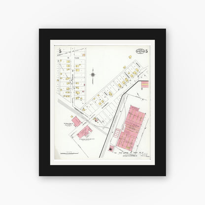 Old map wall art mockup — black gallery frame with white mat — Sanborn Fire Insurance Map from Minerva, Stark And Carroll Counties, Ohio (1925), Sheet #0005