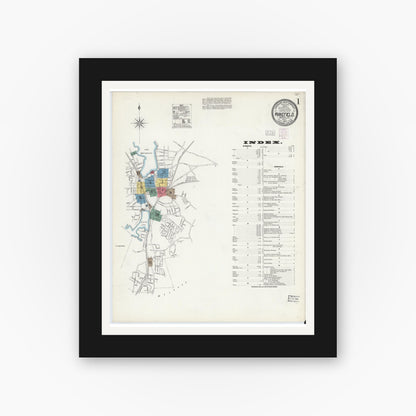 Old map wall art mockup — black gallery frame with white mat — Sanborn Fire Insurance Map from Wakefield, Middlesex County, Massachusetts (1903), Sheet #0001
