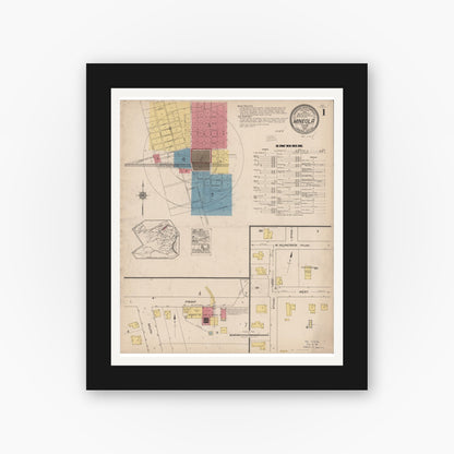 Old map wall art mockup — black gallery frame with white mat — Sanborn Fire Insurance Map from Mineola, Wood County, Texas (1922) - Complete Map Set