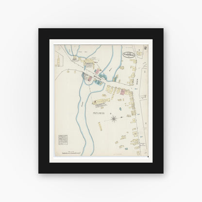 Old map wall art mockup — black gallery frame with white mat — Sanborn Fire Insurance Map from Riverhead, Suffolk County, New York (1885), Sheet #0002