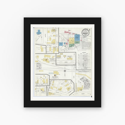 Old map wall art mockup — black gallery frame with white mat — Sanborn Fire Insurance Map from Onaway, Presque Isle County, Michigan (1915), Sheet #0001