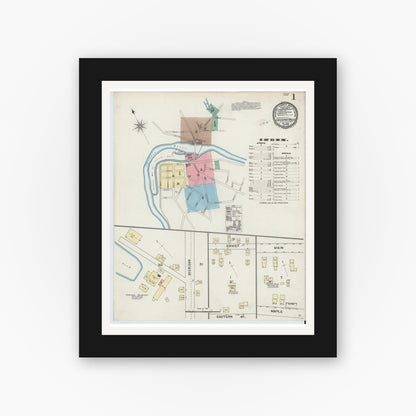 Old map wall art mockup — black gallery frame with white mat — Sanborn Fire Insurance Map from Chicopee Falls, Hampden County, Massachusetts (1891) - Complete Map Set