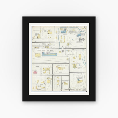 Old map wall art mockup — black gallery frame with white mat — Sanborn Fire Insurance Map from Wabash, Wabash County, Indiana (1896), Sheet #0009