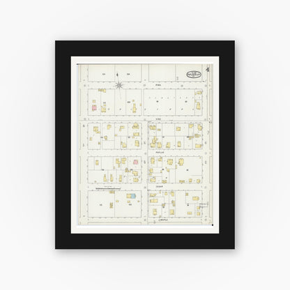 Old map wall art mockup — black gallery frame with white mat — Sanborn Fire Insurance Map from Poplar Bluff, Butler County, Missouri (1895), Sheet #0004