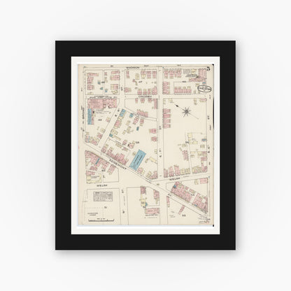 Old map wall art mockup — black gallery frame with white mat — Sanborn Fire Insurance Map from Chester, Delaware County, Pennsylvania (1885), Sheet #0005