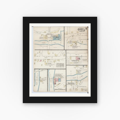Old map wall art mockup — black gallery frame with white mat — Sanborn Fire Insurance Map from Chagrin Falls, Cuyahoga County, Ohio (1884), Sheet #0002