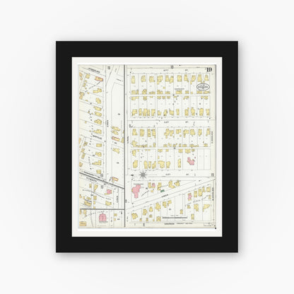 Old map wall art mockup — black gallery frame with white mat — Sanborn Fire Insurance Map from Goshen, Elkhart County, Indiana (1901), Sheet #0019