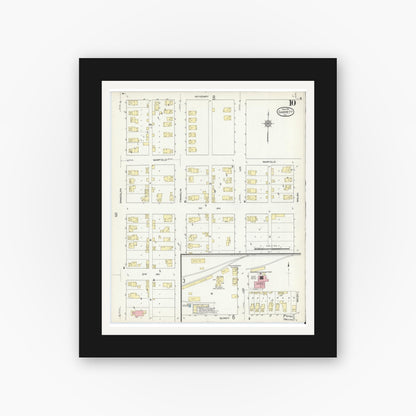 Old map wall art mockup — black gallery frame with white mat — Sanborn Fire Insurance Map from Garrett, De Kalb County, Indiana (1914), Sheet #0010