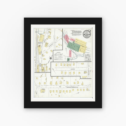 Old map wall art mockup — black gallery frame with white mat — Sanborn Fire Insurance Map from Millerton, Dutchess County, New York (1910), Sheet #0001