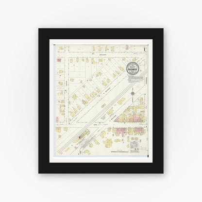 Old map wall art mockup — black gallery frame with white mat — Sanborn Fire Insurance Map from Greenwich, Huron County, Ohio (1911), Sheet #0001