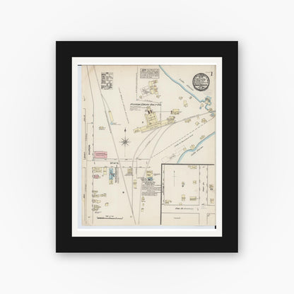 Old map wall art mockup — black gallery frame with white mat — Sanborn Fire Insurance Map from Sand Beach, Huron County, Michigan (1884) - Complete Map Set