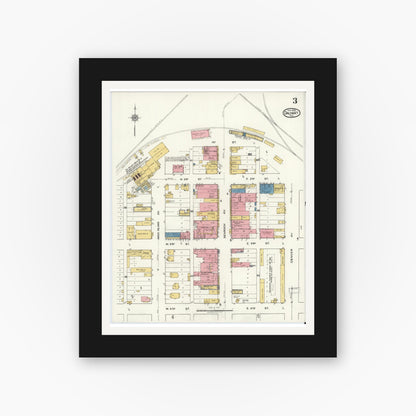Old map wall art mockup — black gallery frame with white mat — Sanborn Fire Insurance Map from Dalhart, Dallam And Hartley County, Texas (1920), Sheet #0003