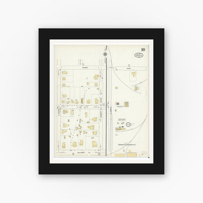 Old map wall art mockup — black gallery frame with white mat — Sanborn Fire Insurance Map from Ocala, Marion County, Florida (1912), Sheet #0010