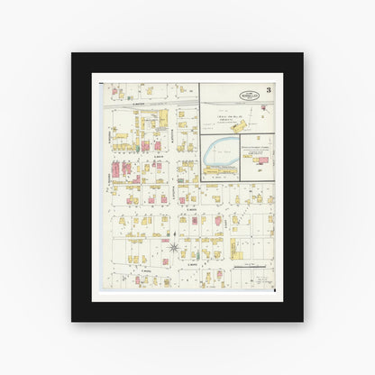 Old map wall art mockup — black gallery frame with white mat — Sanborn Fire Insurance Map from Versailles, Darke County, Ohio (1898), Sheet #0003