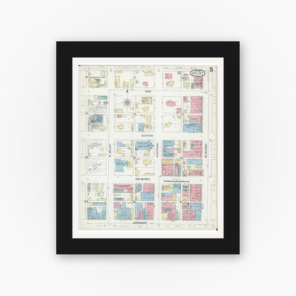 Old map wall art mockup — black gallery frame with white mat — Sanborn Fire Insurance Map from Joliet, Will County, Illinois (1891), Sheet #0005