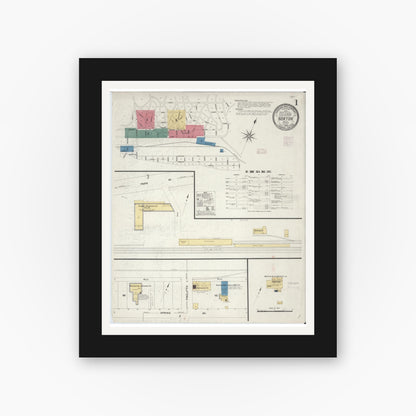 Old map wall art mockup — black gallery frame with white mat — Sanborn Fire Insurance Map from Norton, Independent Cities, Virginia (1908) - Complete Map Set