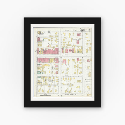 Old map wall art mockup — black gallery frame with white mat — Sanborn Fire Insurance Map from Geneseo, Henry County, Illinois (1901), Sheet #0002