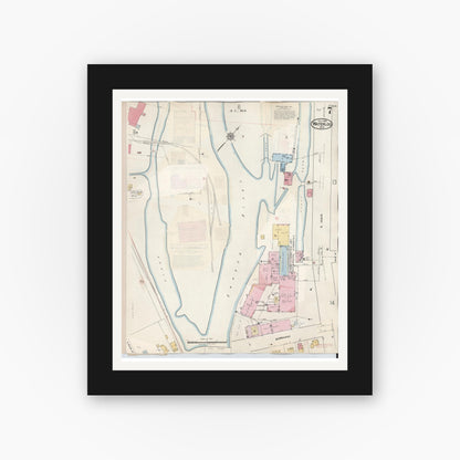 Old map wall art mockup — black gallery frame with white mat — Sanborn Fire Insurance Map from Waterloo, Seneca County, New York (1948), Sheet #0007