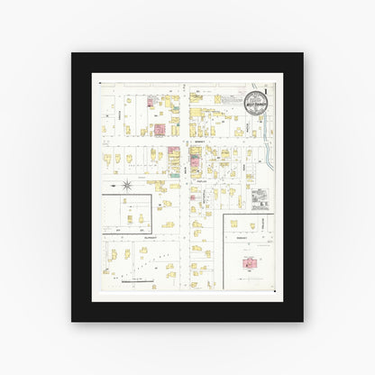 Old map wall art mockup — black gallery frame with white mat — Sanborn Fire Insurance Map from West Branch, Cedar County, Iowa (1906) â€” Complete Set