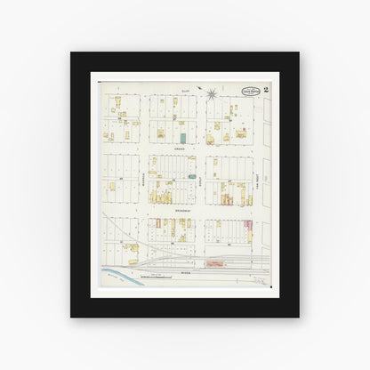 Old map wall art mockup — black gallery frame with white mat — Sanborn Fire Insurance Map from Sauk Rapids, Benton County, Minnesota (1894), Sheet #0002