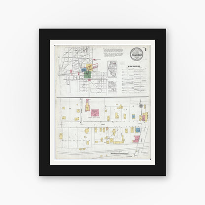 Old map wall art mockup — black gallery frame with white mat — Sanborn Fire Insurance Map from Lombard, Du Page County, Illinois (1919), Sheet #0001