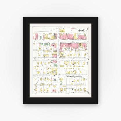 Old map wall art mockup — black gallery frame with white mat — Sanborn Fire Insurance Map from Webster City, Hamilton County, Iowa (1900), Sheet #0003