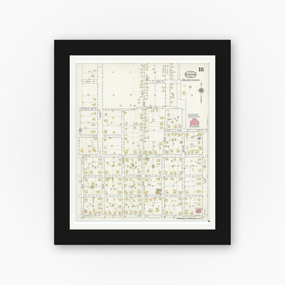 Old map wall art mockup — black gallery frame with white mat — Sanborn Fire Insurance Map from Bonham, Fannin County, Texas (1917), Sheet #0018