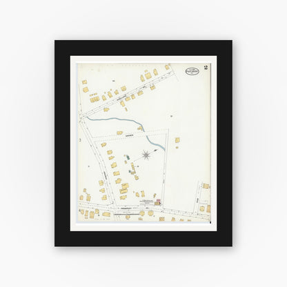 Old map wall art mockup — black gallery frame with white mat — Sanborn Fire Insurance Map from Philmont, Columbia County, New York (1904), Sheet #0002
