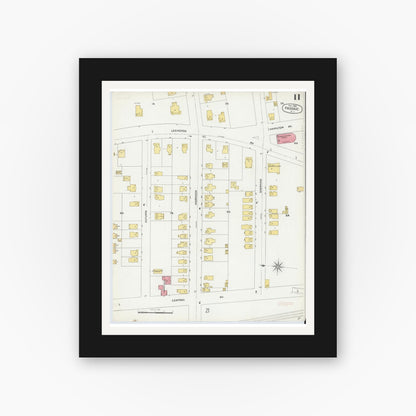 Old map wall art mockup — black gallery frame with white mat — Sanborn Fire Insurance Map from Passaic, Passaic County, New Jersey (1899), Sheet #0011