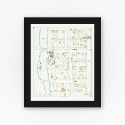 Old map wall art mockup — black gallery frame with white mat — Sanborn Fire Insurance Map from Austin, Mower County, Minnesota (1899), Sheet #0007