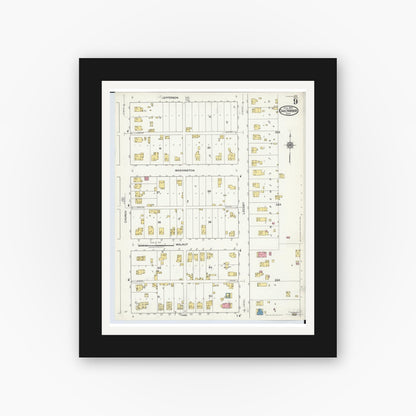 Old map wall art mockup — black gallery frame with white mat — Sanborn Fire Insurance Map from Oak Harbor, Ottawa County, Ohio (1920), Sheet #0009