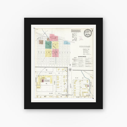 Old map wall art mockup — black gallery frame with white mat — Sanborn Fire Insurance Map from Atlantic, Cass County, Iowa (1893), Sheet #0001