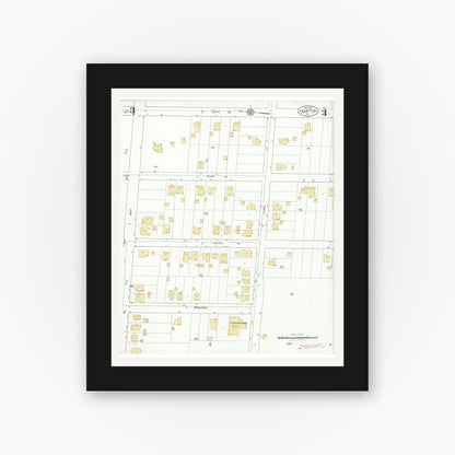 Old map wall art mockup — black gallery frame with white mat — Sanborn Fire Insurance Map from Compton, Los Angeles County, California (1925), Sheet #0003