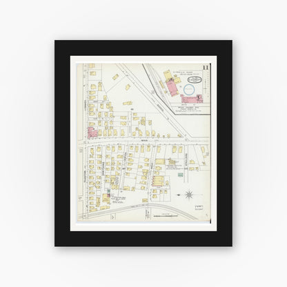 Old map wall art mockup — black gallery frame with white mat — Sanborn Fire Insurance Map from Everett, Middlesex County, Massachusetts (1892), Sheet #0011