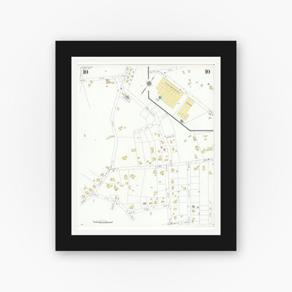 Old map wall art mockup — black gallery frame with white mat — Sanborn Fire Insurance Map from Lexington, Middlesex County, Massachusetts (1935), Sheet #0010