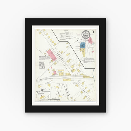 Old map wall art mockup — black gallery frame with white mat — Sanborn Fire Insurance Map from Brevard, Transylvania County, North Carolina (1911) - Complete Map Set
