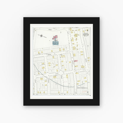 Old map wall art mockup — black gallery frame with white mat — Sanborn Fire Insurance Map from Harrison, Westchester County, New York (1911), Sheet #0004