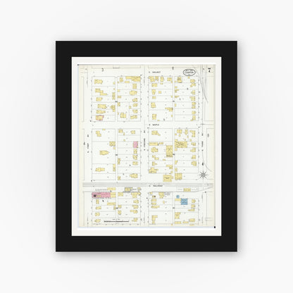 Old map wall art mockup — black gallery frame with white mat — Sanborn Fire Insurance Map from Canton, Fulton County, Illinois (1909), Sheet #0007