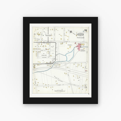 Old map wall art mockup — black gallery frame with white mat — Sanborn Fire Insurance Map from Ridgewood, Bergen County, New Jersey (1916), Sheet #0028