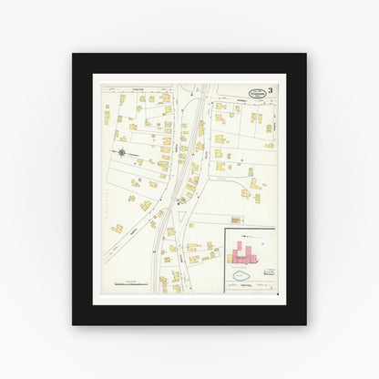 Old map wall art mockup — black gallery frame with white mat — Sanborn Fire Insurance Map from Hingham, Plymouth County, Massachusetts (1911), Sheet #0003