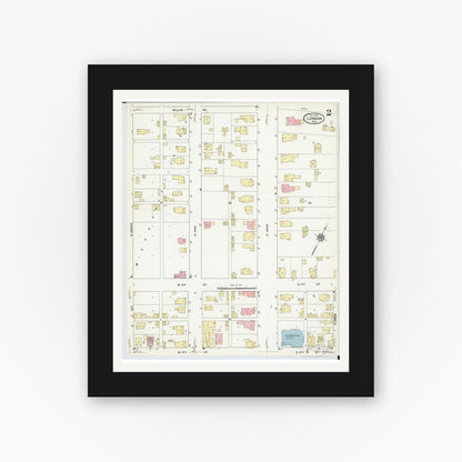 Old map wall art mockup — black gallery frame with white mat — Sanborn Fire Insurance Map from London, Madison County, Ohio (1910), Sheet #0002