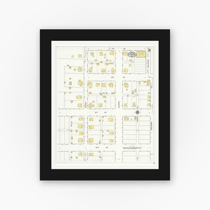 Old map wall art mockup — black gallery frame with white mat — Sanborn Fire Insurance Map from Ferris, Ellis County, Texas (1921), Sheet #0009