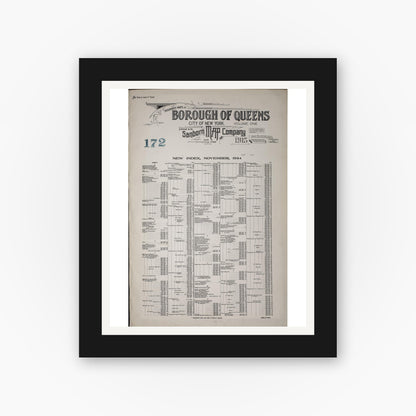 Old map wall art mockup — black gallery frame with white mat — Sanborn Fire Insurance Map from Queens, Queens County, New York (1947), Sheet #0001