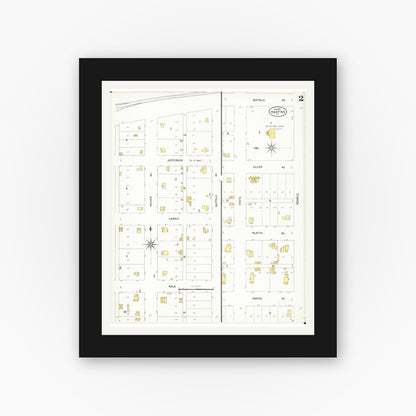 Old map wall art mockup — black gallery frame with white mat — Sanborn Fire Insurance Map from Hastings, Mills County, Iowa (1901), Sheet #0002
