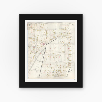 Old map wall art mockup — black gallery frame with white mat — Sanborn Fire Insurance Map from Palestine, Anderson County, Texas (1949), Sheet #0006