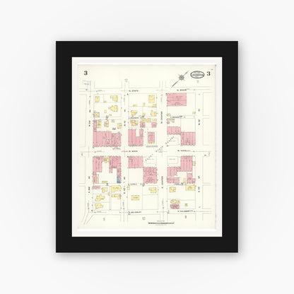 Old map wall art mockup — black gallery frame with white mat — Sanborn Fire Insurance Map from Lexington, Davidson County, North Carolina (1923), Sheet #0003